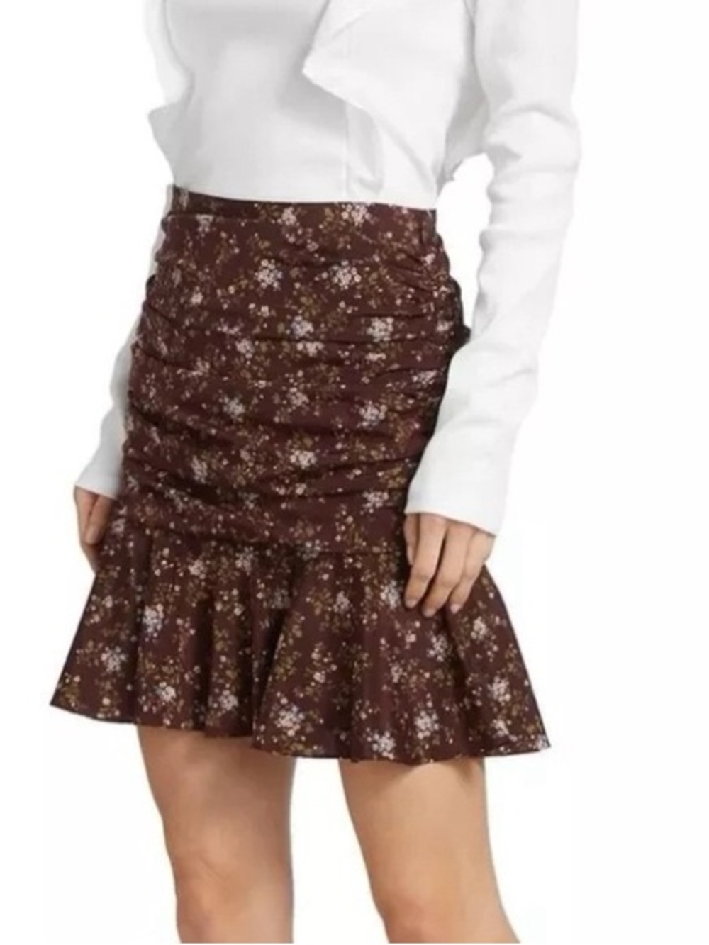 Veronica Beard Brown Floral Ruffled Mini Skirt